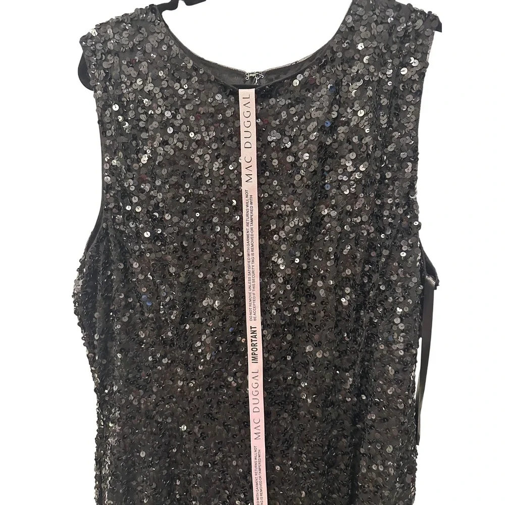 NEW Mac‎ Duggal 5597 Sz 16 Black Sequin Sleeveless Midi Flair Hem Dress